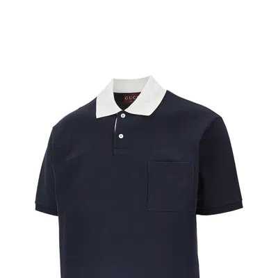 Gucci Contrast Collar Polo Shirt T-shirt Blue In Blue