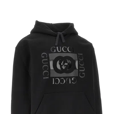 Gucci Men Black Sweatshirt With Hood With Drawstring And Front Logo In Cotton Man In Multi