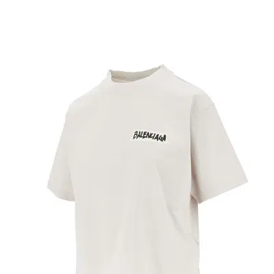 Balenciaga Womens Dirty White Logo-print Relaxed-fit Cotton T-shirt In White