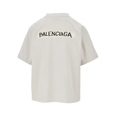 Balenciaga Womens Dirty White Logo-print Relaxed-fit Cotton T-shirt In White