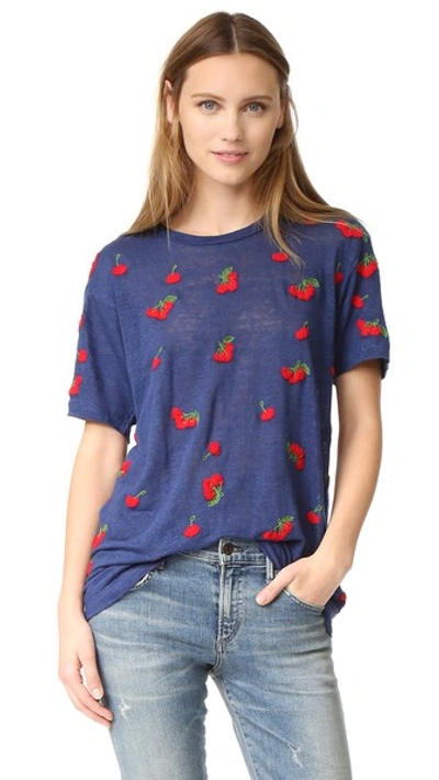 Banner Day Embroidered Cherries Tee In Navy