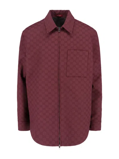 Gucci Gg Supreme Zip Jacket In Red