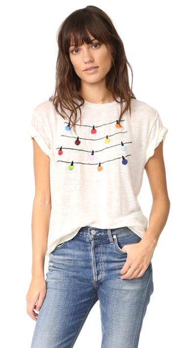 Banner Day Fairy Lights Embroidered Tee In Bone