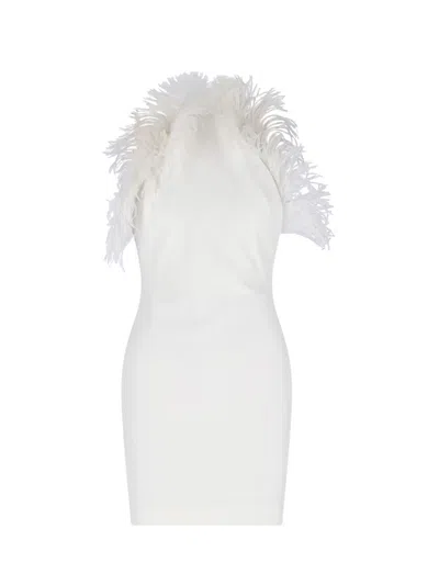 Attico Feather Mini Dress In White