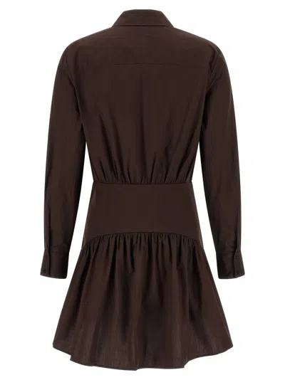 Staud Long Sleeve Gathered Detail Dress In Brown