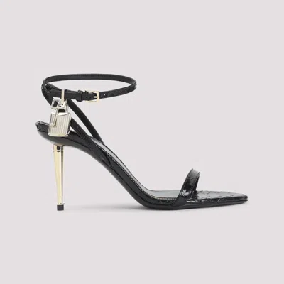 Tom Ford Semi Shiny Printed Python Sandal In Black