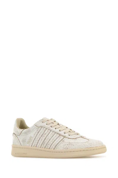 Dsquared2 White Leather Boxer Sneakers In Neutral