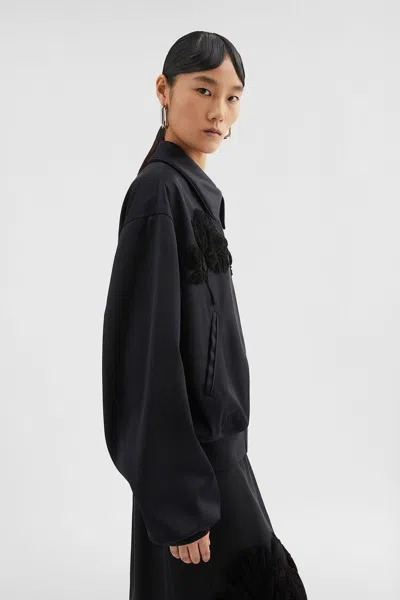 Jil Sander Bomber Floral Relieve Black In Black