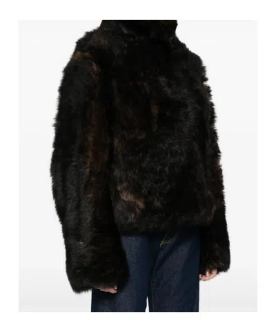 Totême Silky Shearling Jacket Dark Brown In Brown