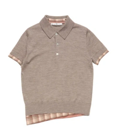 Acne Studios Layered Short Sleeve Wool Polo Sweater In Brown