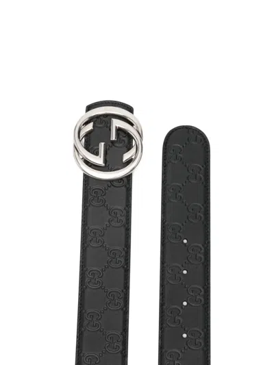 Gucci Logo-buckle Patterned Belt In Black