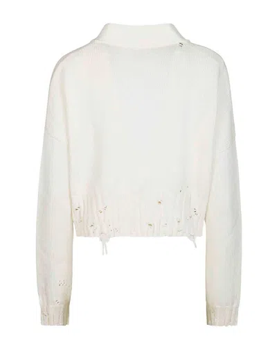 Marni Destroyed-effect Cropped Cardigan In White