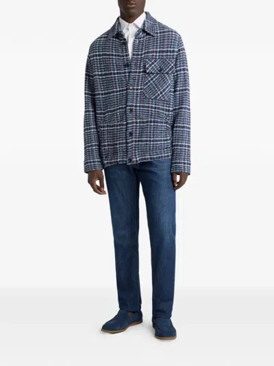 Etro Jacquard Check Jacket In Blue
