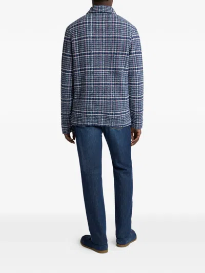 Etro Jacquard Check Jacket In Blue