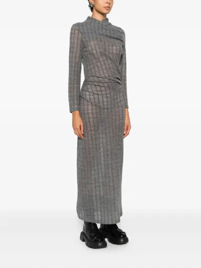 Hope Nova Ruched Checked Maxi Dress In Orange