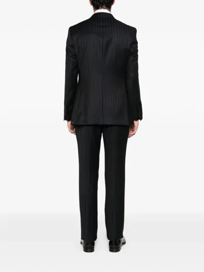 Fursac Double-breasted Cotton Suit In Blue