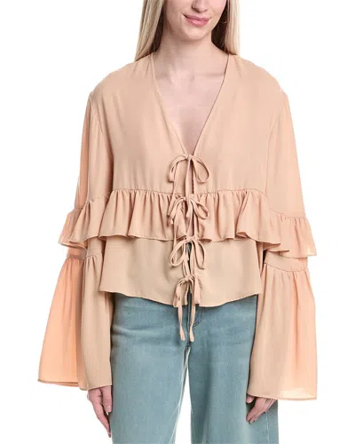 Weworewhat Ruffle Detail Tie Front Blouse In Brown