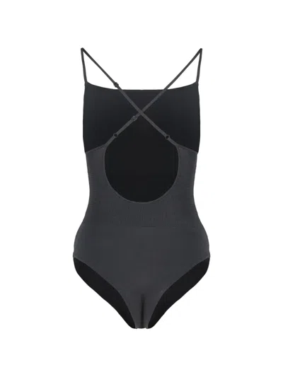 Live The Process Ribbed Beach Body Suit Cross Back Straps In Gray