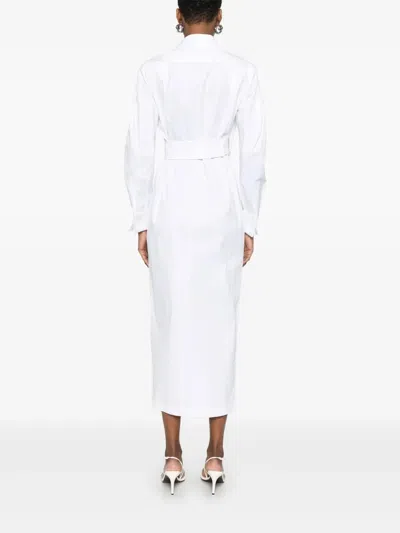 Max Mara Waist Belted French Cuffs Long Sleeve Midi Dress In White