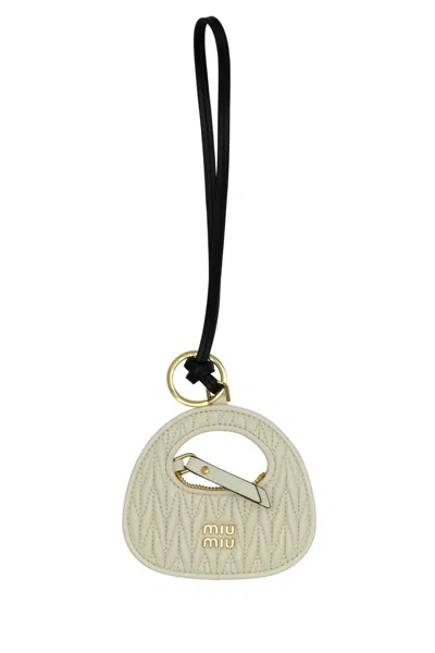 Miu Miu Ivory Leather Keyring In Neutral