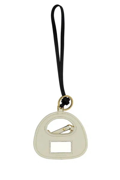 Miu Miu Ivory Leather Keyring In Neutral