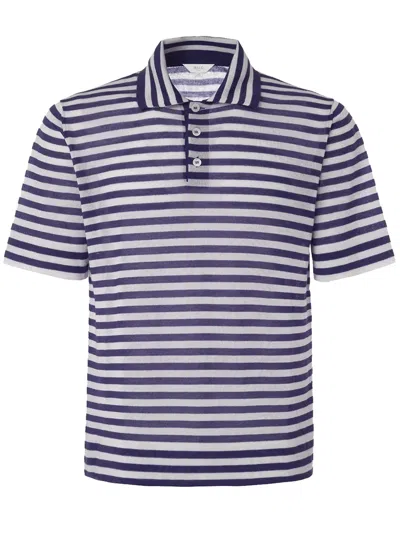 Malo Polo Shirt Ribbed Collar Short Sleeves Stripes In Blue
