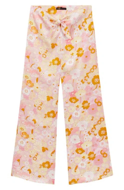 Maje Pisella Floral Flared Tie Front Pants In Pink