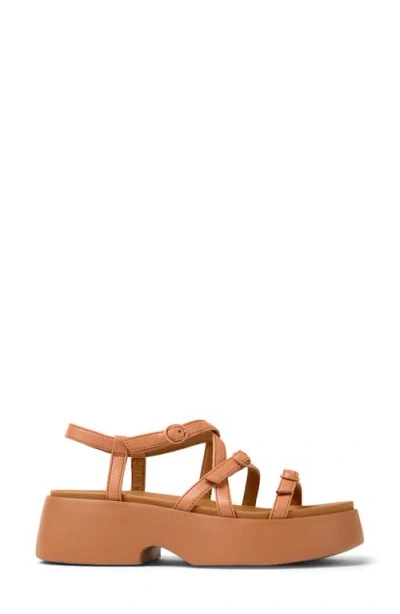 Camper Tasha Ankle Strap Platform Sandal In Brown