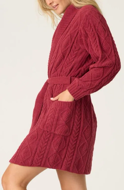 Pj Salvage Cozy Chenille Cable Knit Robe In Red