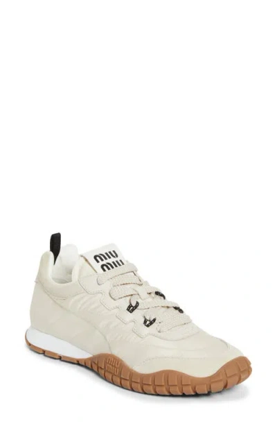 Miu Miu Prada Two-tone Leather And Tech Fabric Sneakers In Neutral