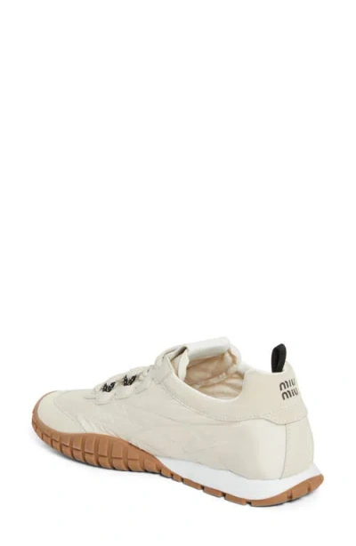 Miu Miu Prada Two-tone Leather And Tech Fabric Sneakers In Neutral