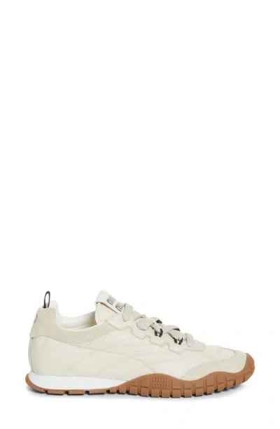 Miu Miu Prada Two-tone Leather And Tech Fabric Sneakers In Neutral