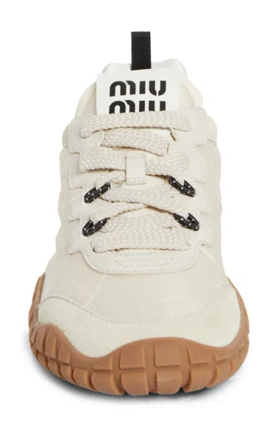 Miu Miu Prada Two-tone Leather And Tech Fabric Sneakers In Neutral