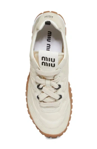 Miu Miu Prada Two-tone Leather And Tech Fabric Sneakers In Neutral
