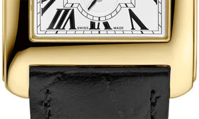 Frederique Constant Classics Carrée Small Seconds Leather Strap Watch, 36mm X 25.2mm In Black