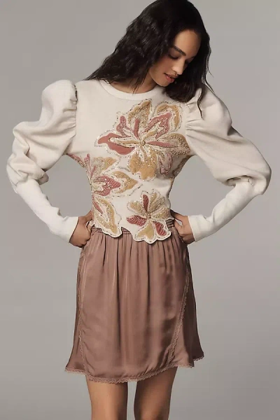 Ollari Deco Puff-sleeve Sweater In Neutral