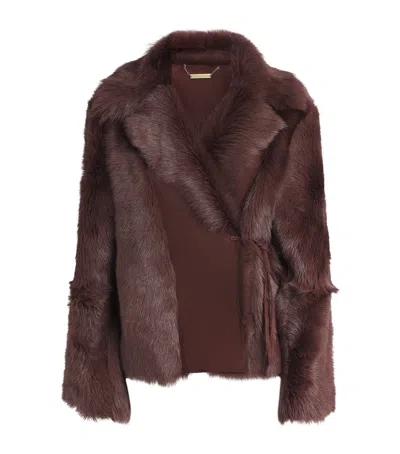Nour Hammour Shearling Verena Wrap Jacket In Brown