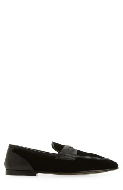 Dolce & Gabbana Ariosto Black Loafers With Metallic Dg Logo Plate On The Front In Leather And Suede Man In Black