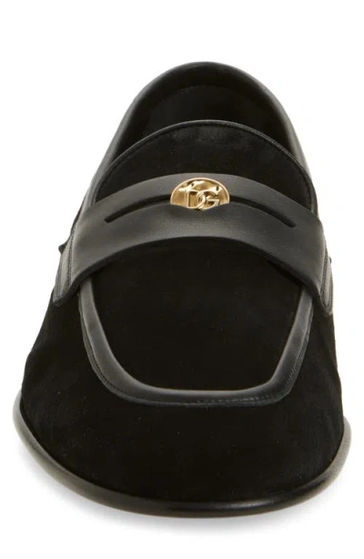 Dolce & Gabbana Ariosto Black Loafers With Metallic Dg Logo Plate On The Front In Leather And Suede Man In Black
