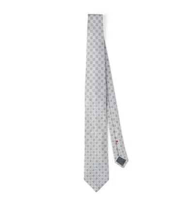 Brunello Cucinelli Geometric-patterned Silk Tie In Gray