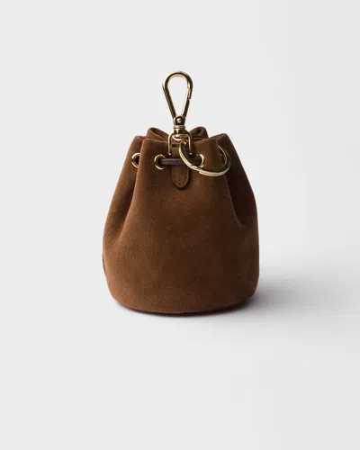 Prada Mini Icon Suede Keychain Charm In Brown