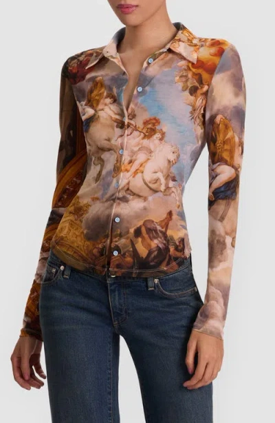 Alice And Olivia Jade Mesh Button Down Renaissance Fair In Multi