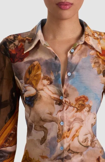 Alice And Olivia Jade Mesh Button Down Renaissance Fair In Multi