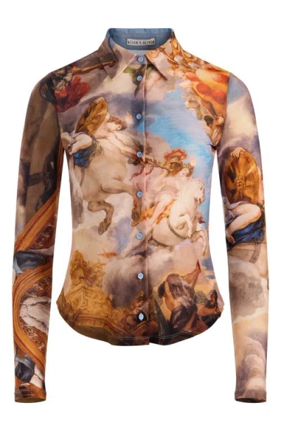 Alice And Olivia Jade Mesh Button Down Renaissance Fair In Multi