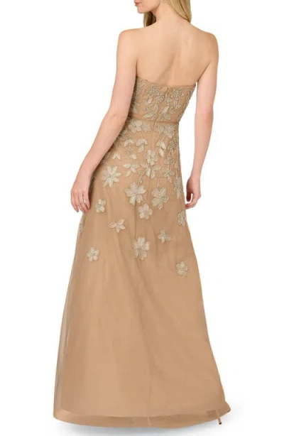 Adrianna Papell Strapless Floral Beaded Embroidery Gown In Taupe Pink In Multi