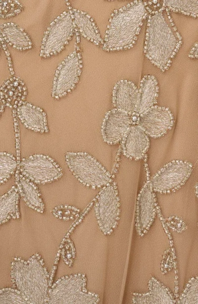 Adrianna Papell Strapless Floral Beaded Embroidery Gown In Taupe Pink In Multi