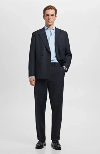 Mango Slim Fit Structured Cotton Button-up Shirt In Blue