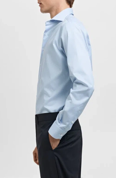 Mango Slim Fit Structured Cotton Button-up Shirt In Blue