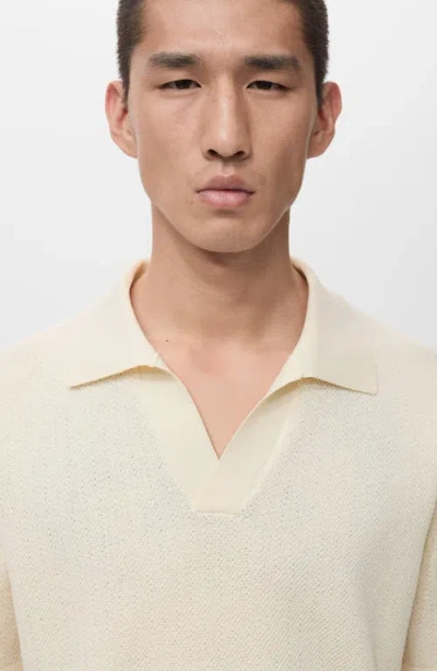Mango Structured Knit Polo In Neutral