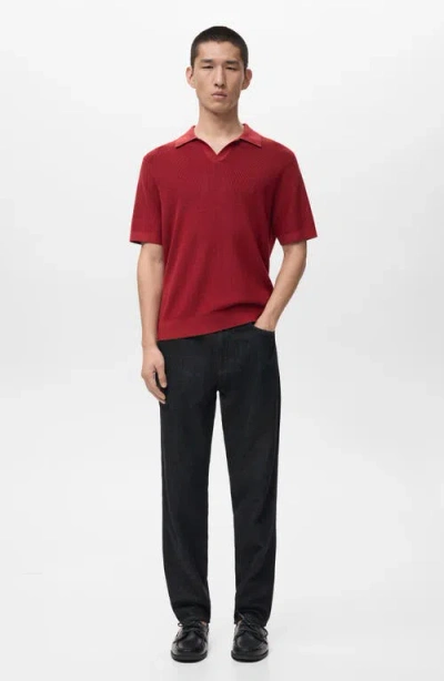 Mango Structured Knit Polo In Red